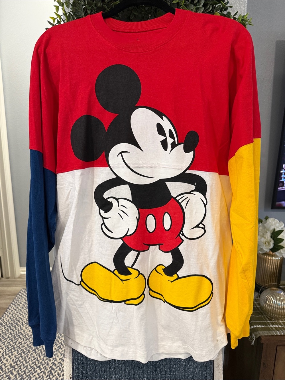 Disney Mickey Mouse Colorblock Long Sleeve Tee in Red, White, Navy & Yellow